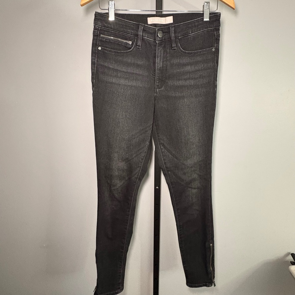 Athleta‎ Sculptek Skinny Jeans Faded Black Ankle Zip Denim Pants Womens 4
